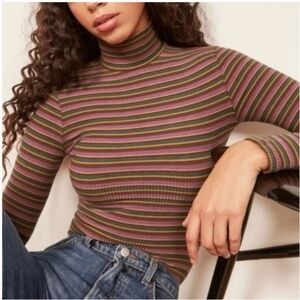 Reformation Eve Turtleneck M Gabriel Stripe Ribbed 70s Retro Fall Academia Boho